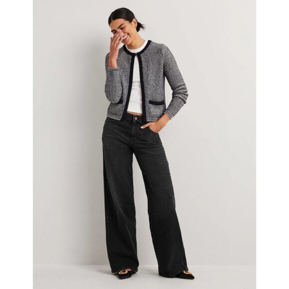 Boden Womens Jeans UK 14R US 10R Wide Leg Black Denim Low Rise R0208 NWT - Picture 1 of 12